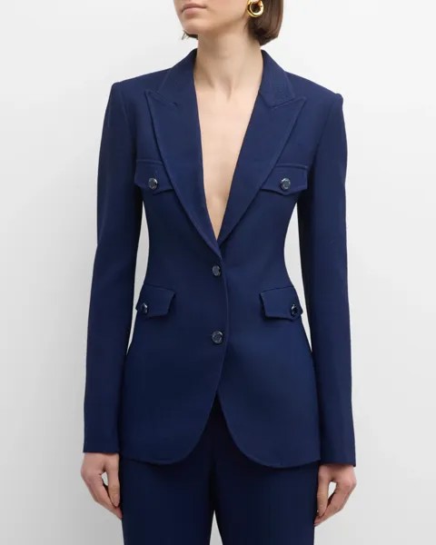 Однобортный однобортный итальянский легкий пиджак из фактурного крепа Topstitch St. John, цвет Blue