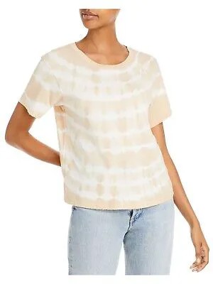 AMO Женская бежевая футболка с короткими рукавами и круглым вырезом с эффектом потертости, XS