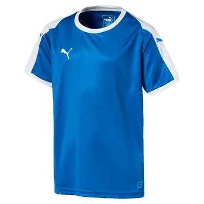 Puma Liga Logo Футболка с круглым вырезом и коротким рукавом для мальчиков Молодежная синяя 703418-02