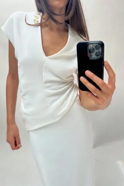 Мягкий топ пике ZARA, экрю
