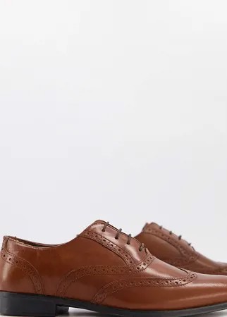 Светло-коричневые кожаные броги для широкой стопы ASOS DESIGN-Коричневый цвет