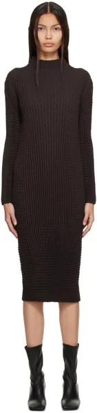 Коричневое платье-миди из губчатой ​​ткани Issey Miyake