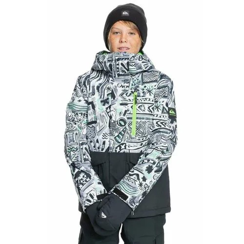 Горнолыжная куртка Quiksilver для мальчиков, капюшон, утепленная, размер 130, белый, черный