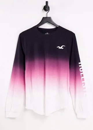 Лонгслив с эффектом омбре черного/розового/белого цвета и с логотипом Hollister-Разноцветный