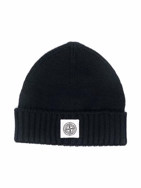 Stone Island Junior шапка бини с нашивкой-логотипом