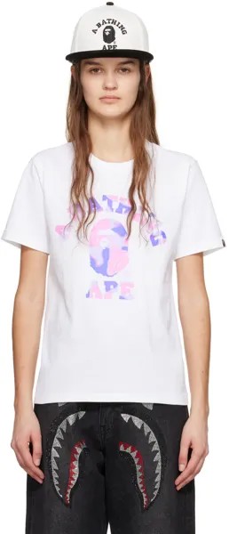 Белая футболка колледжа с жидким камуфляжем Bape, цвет White/Purple