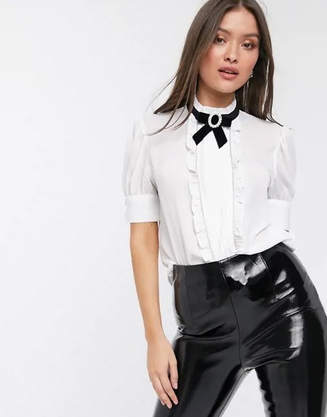 Белая блузка с оборками и короткими рукавами River Island-Белый
