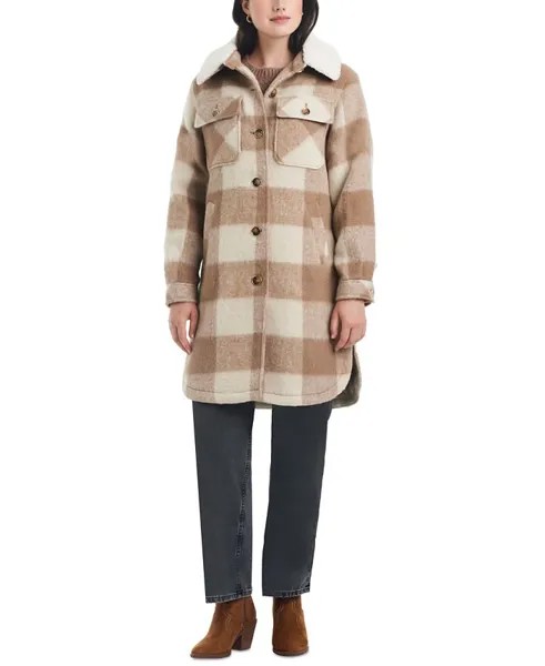 Женская клетчатая куртка с флисовым воротником Vince Camuto, цвет Dusty Camel Plaid