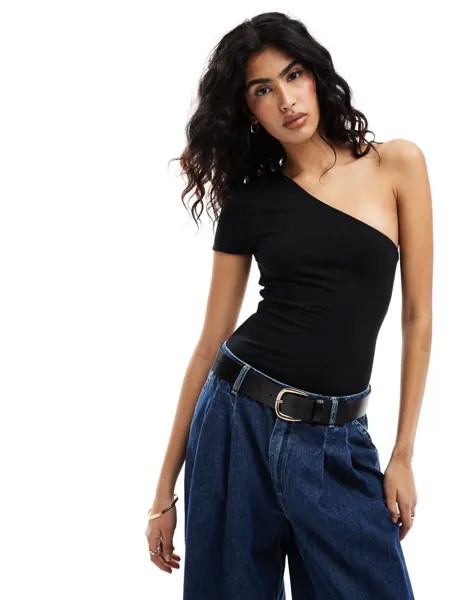 Черное боди на одно плечо с рукавами-крылышками ASOS DESIGN