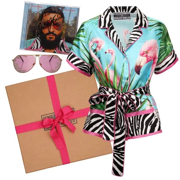 DOLCE - GABBANA DJ Khaled Box Flamingo Шелковая рубашка-блузка Солнцезащитные очки CD 12486