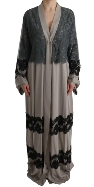 DOLCE - GABBANA Платье Серая накидка с цветочной аппликацией Кружевной кафтан IT42/US8/M Рекомендуемая розничная цена 4600 долларов США