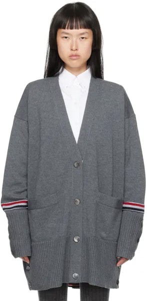 Серый кардиган в полоску Thom Browne