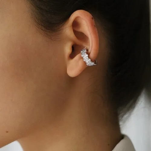 Серьги одиночные WASABI jewell, циркон, размер 11 мм, серебристый