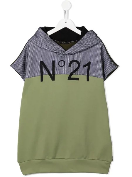 Nº21 Kids TEEN panelled hooded T-shirt