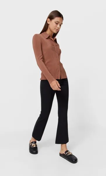 Stradivarius Плиссированная Рубашка Цвет Темной Верблюжьей Шерсти S