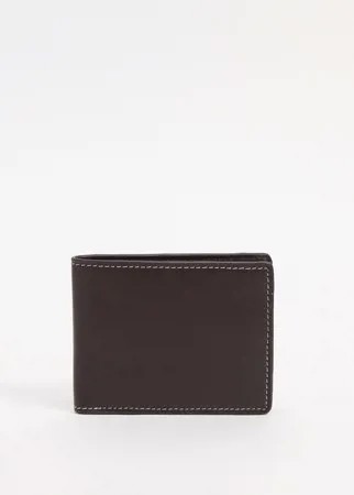Кожаный кошелек темно-коричневого цвета с контрастной строчкой ASOS DESIGN-Коричневый цвет
