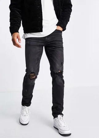 Узкие джинсы выбеленного черного цвета с рваной отделкой American Eagle-Черный цвет
