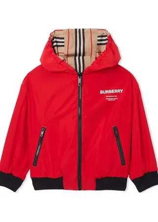 Burberry Kids двусторонняя куртка в полоску Icon Stripe с капюшоном