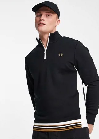 Черный свитшот с короткой молнией и контрастной вставкой Fred Perry-Черный цвет