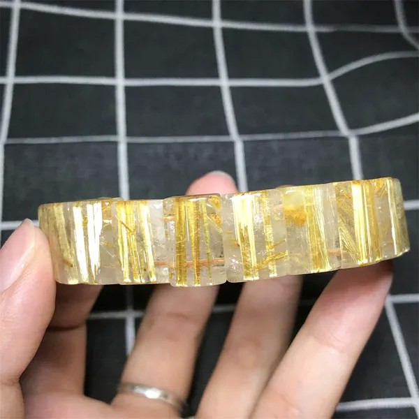 Топ натуральное золото рутилированный кварцевый браслет ювелирные изделия для женщин мужчин титановые кристаллы 15x10 мм бусины стрейч браслет из Бразилии AAAAA