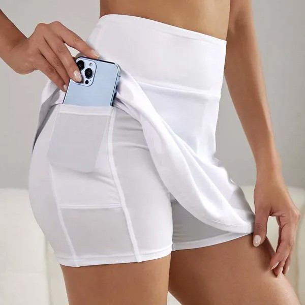 Спортивная юбка-шорты однотонный с карманом для телефона
