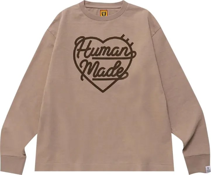 Футболка Human Made Heart Long-Sleeve T-Shirt 'Beige', загар