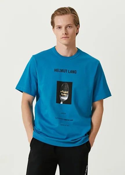 Синяя футболка с фотопринтом и логотипом Helmut Lang