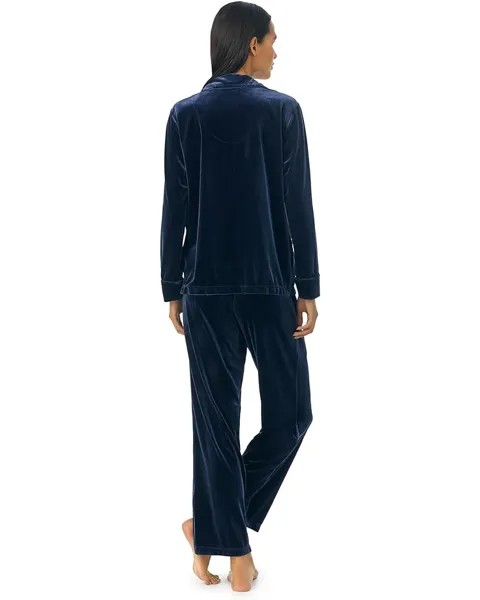 Пижамный комплект LAUREN Ralph Lauren Long Sleeve Velvet Notch Collar Long PJ Set, цвет Mid Blue