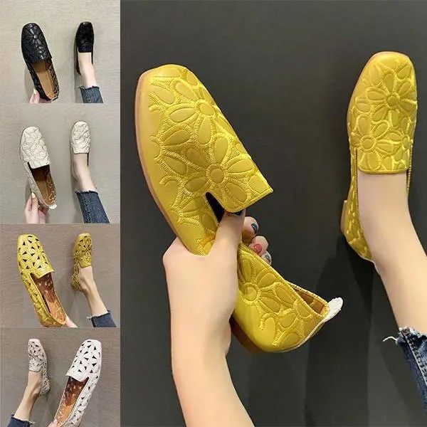 Размер 35-42 Квадратный носок Летняя обувь для женщин Вышивка Дизайнерская обувь Soft Slipon Loafers Мокасины Досуг Женские балетки