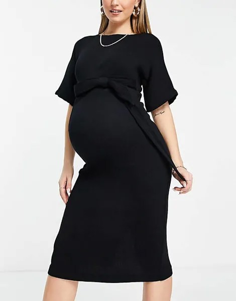 Черное платье миди в рубчик-карандаш Closet London Maternity