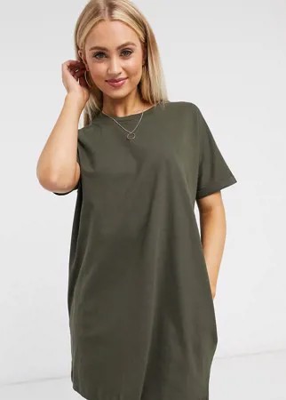 Платье-футболка из органического хлопка оливкового цвета Miss Selfridge-Зеленый