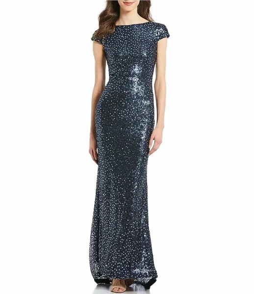 Calvin Klein NWT Вечернее длинное платье TWILIGHT Темно-синее платье с пайетками, размер 6