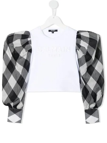 Balmain Kids топ с клетчатыми вставками