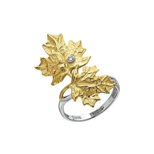 Перстень Альдзена, комбинированное золото, 585 проба, родирование, бриллиант, размер 18