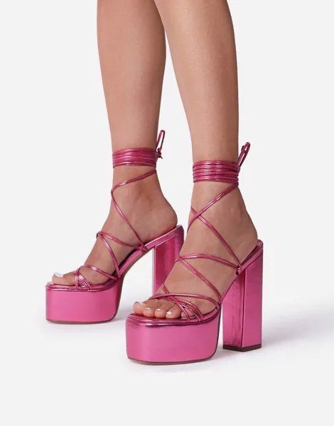 Розовые босоножки на платформе и каблуке с ремешками и эффектом металлик Ego Mia-Розовый цвет