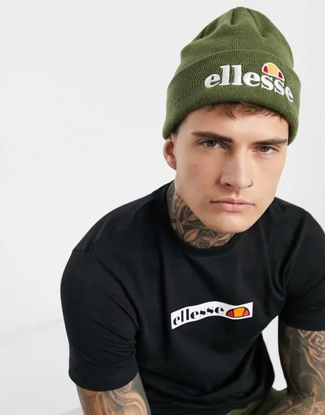 Шапка-бини цвета хаки с логотипом ellesse-Зеленый