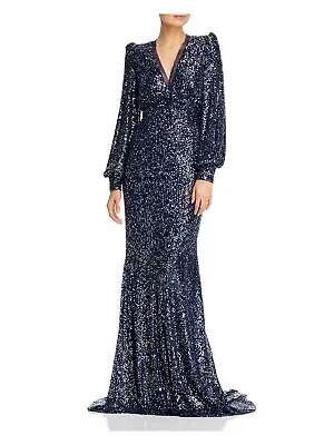 RACHEL ZOE Женское темно-синее вечернее платье-футляр во всю длину с рукавами-пуфами и V-образным вырезом 10