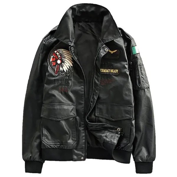 Пилот ВВС мужские кожаные куртки XXXL плюс индийская вышивка мотоциклетная кожаная куртка пальто в американском стиле зимние пальто A259