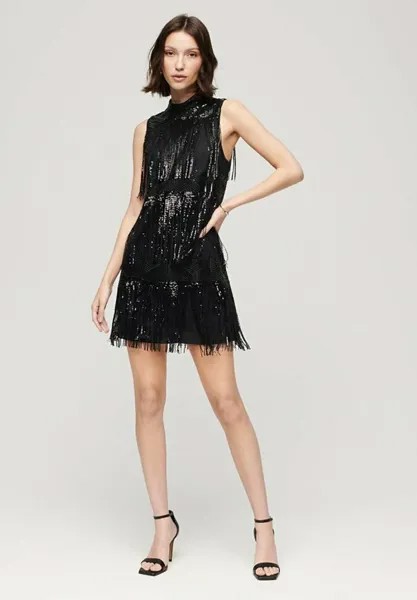 Коктейльное платье / Вечернее платье Superdry FRINGE SEQUIN, длинная бахрома с черными пайетками