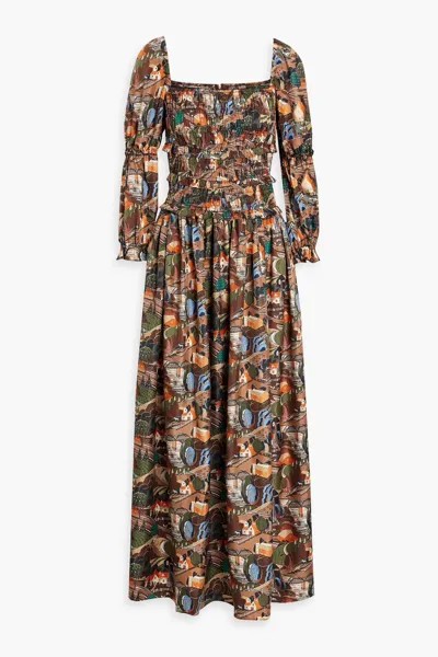 Платье макси Harper из шелкового твила с принтом и сборками Shrimps, светло-коричневый