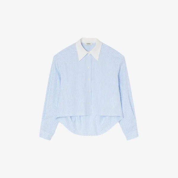 Хлопковая рубашка в полоску, украшенная стразами Sandro, цвет bleus