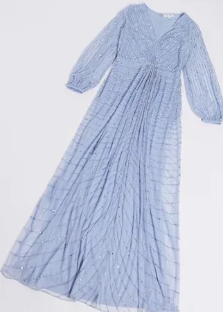 Голубое декорированное платье макси Frock and Frill-Голубой