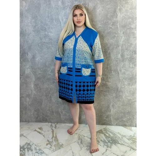 Халат , размер XL, черный, голубой