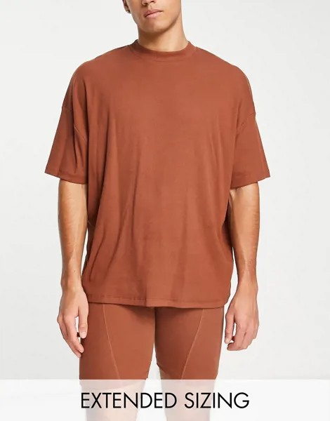 Коричневый однотонный пижамный комплект из oversized-футболки и шортов ASOS DESIGN-Светло-бежевый цвет