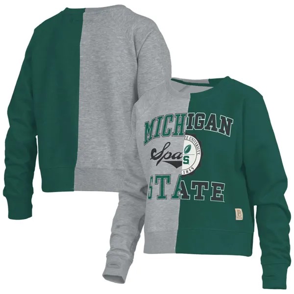 Женский пуловер Pressbox Heather Grey Michigan State Spartans Half and Half реглан