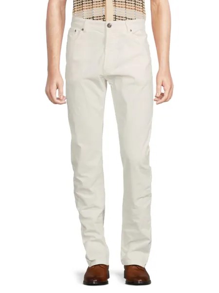 Вельветовые брюки из эластичного хлопка Isaia, цвет Open White