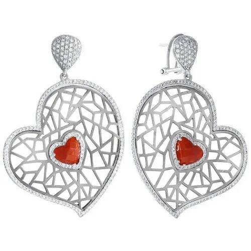 Серьги ELEMENT47, серебро, 925 проба, фианит, агат
