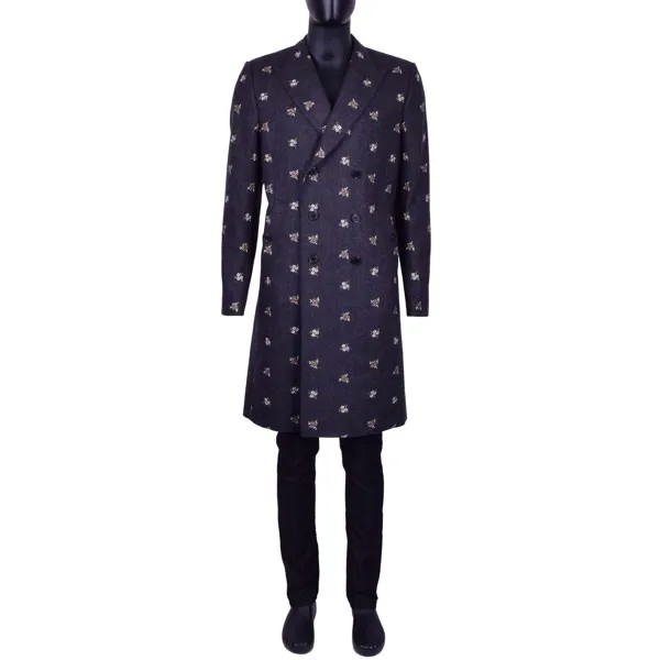 DOLCE - GABBANA Двубортное пальто с цветочной вышивкой из шерсти Серый Серый 07025