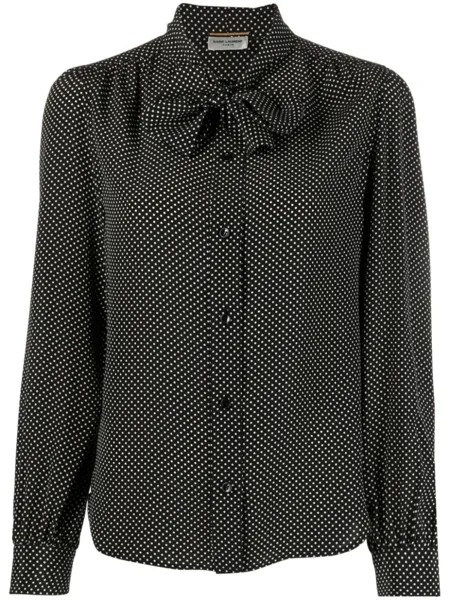 Saint Laurent блузка в горох с бантом, черный