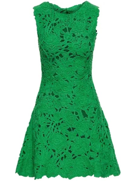Oscar de la Renta платье мини Birdsnest Poppies в технике кроше, зеленый